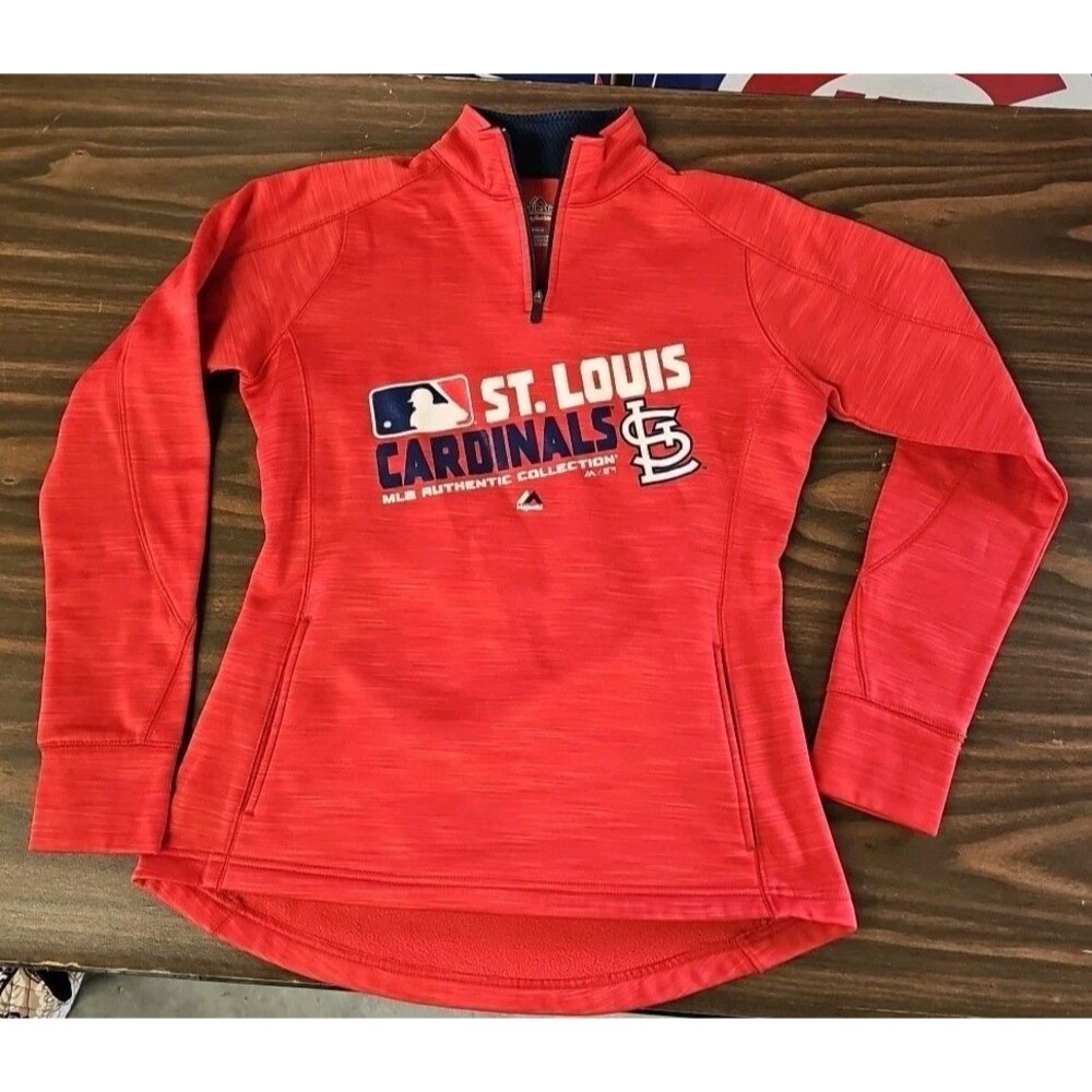 Majestic MLB Authentic St. Louis Cardinals Womens M 1/4 Zip Fleece Sweatshirt